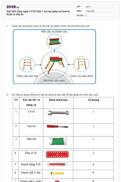 Giải SGK Công nghệ 4 CTST Bài 7. Em lắp ghép mô hình kĩ thuật có đáp án