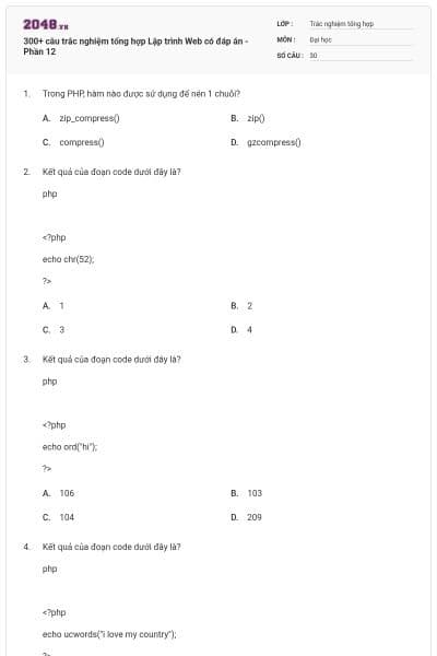 300+ câu trắc nghiệm tổng hợp Lập trình Web có đáp án - Phần 12