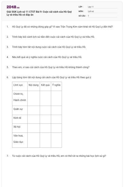 Giải SGK Lịch sử 11 CTST Bài 9: Cuộc cải cách của Hồ Quý Ly và triều Hồ có đáp án