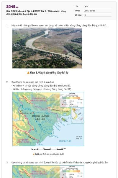 Giải SGK Lịch sử & Địa lí 4 KNTT Bài 8. Thiên nhiên vùng đồng Bằng Bắc bộ có đáp án