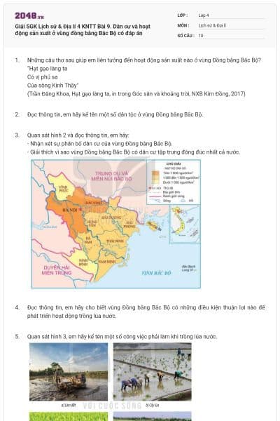 Giải SGK Lịch sử & Địa lí 4 KNTT Bài 9. Dân cư và hoạt động sản xuất ở vùng đồng bằng Bắc Bộ có đáp án