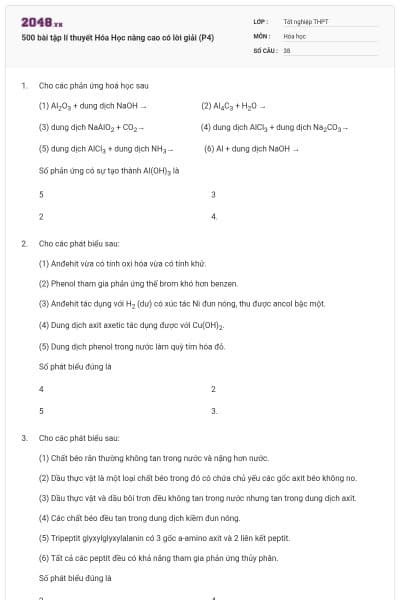 500 bài tập lí thuyết Hóa Học nâng cao có lời giải (P4)