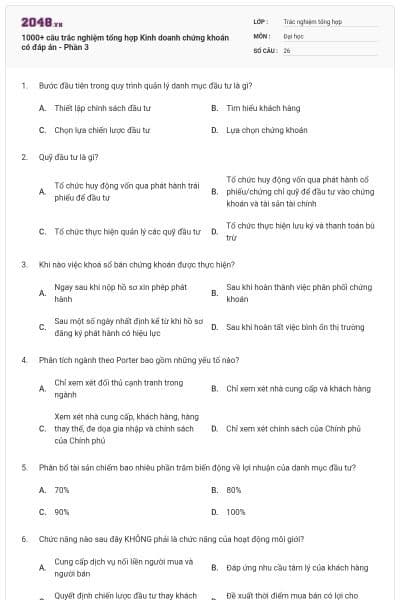 1000+ câu trắc nghiệm tổng hợp Kinh doanh chứng khoán có đáp án - Phần 3
