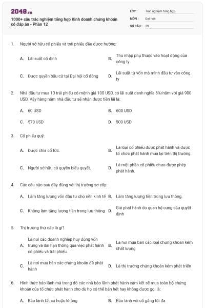 1000+ câu trắc nghiệm tổng hợp Kinh doanh chứng khoán có đáp án - Phần 12