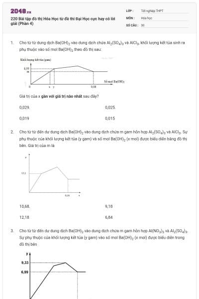 220 Bài tập đồ thị Hóa Học từ đề thi Đại Học cực hay có lời giải (Phần 4)