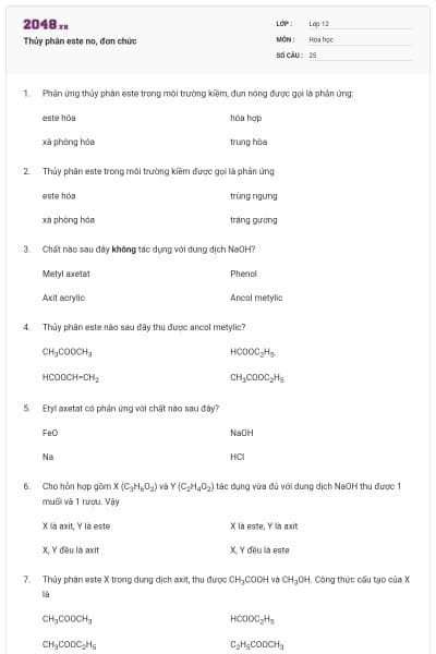 Thủy phân este no, đơn chức