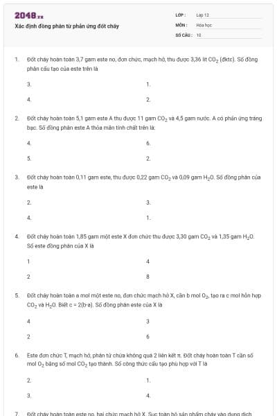 Xác định đồng phân từ phản ứng đốt cháy
