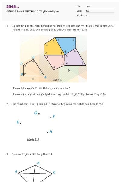 Giải SGK Toán 8 KNTT Bài 10. Tứ giác có đáp án