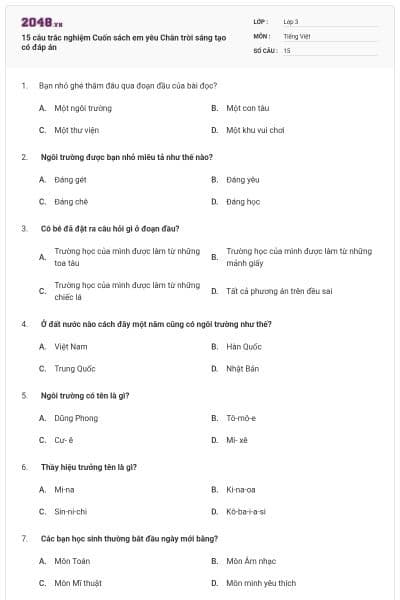 15 câu trắc nghiệm Cuốn sách em yêu Chân trời sáng tạo có đáp án