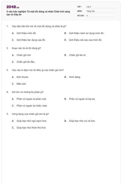 5 câu trắc nghiệm Tả một đồ dùng cá nhân Chân trời sáng tạo có đáp án