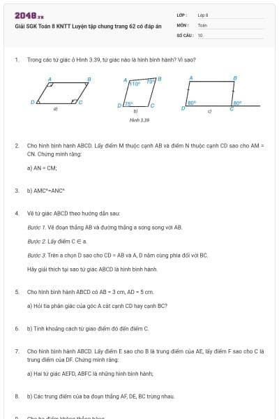 Giải SGK Toán 8 KNTT Luyện tập chung trang 62 có đáp án