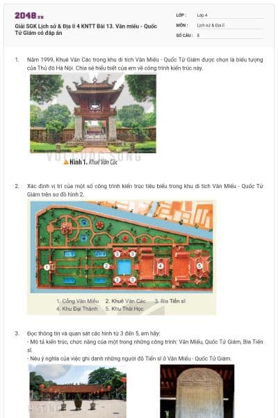 Giải SGK Lịch sử & Địa lí 4 KNTT Bài 13. Văn miếu - Quốc Tử Giám có đáp án