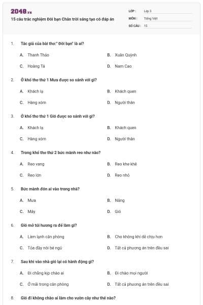 15 câu trắc nghiệm Đôi bạn Chân trời sáng tạo có đáp án