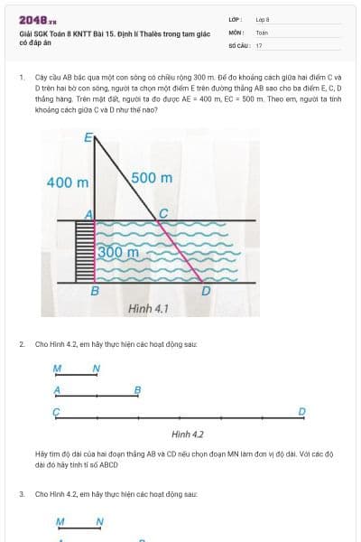 Giải SGK Toán 8 KNTT Bài 15. Định lí Thalès trong tam giác có đáp án