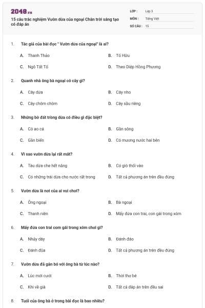 15 câu trắc nghiệm Vườn dừa của ngoại Chân trời sáng tạo có đáp án