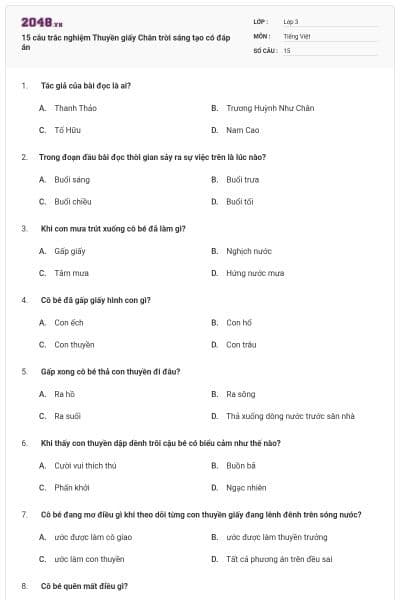 15 câu trắc nghiệm Thuyền giấy Chân trời sáng tạo có đáp án