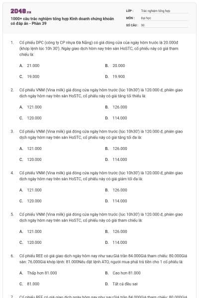1000+ câu trắc nghiệm tổng hợp Kinh doanh chứng khoán có đáp án - Phần 39