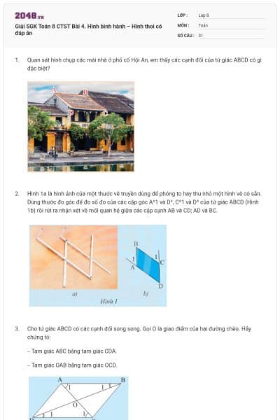 Giải SGK Toán 8 CTST Bài 4. Hình bình hành – Hình thoi có đáp án