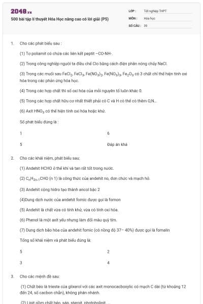 500 bài tập lí thuyết Hóa Học nâng cao có lời giải (P5)