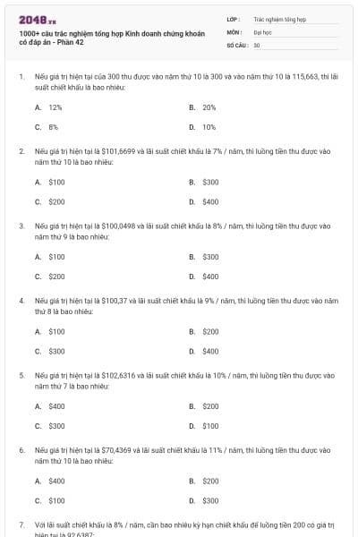 1000+ câu trắc nghiệm tổng hợp Kinh doanh chứng khoán có đáp án - Phần 42
