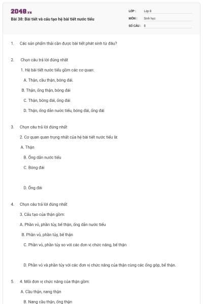 Bài 38: Bài tiết và cấu tạo hệ bài tiết nước tiểu