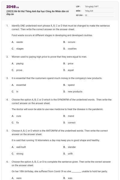 (2023) Đề thi thử Tiếng Anh Đại học Công An Nhân dân có đáp án