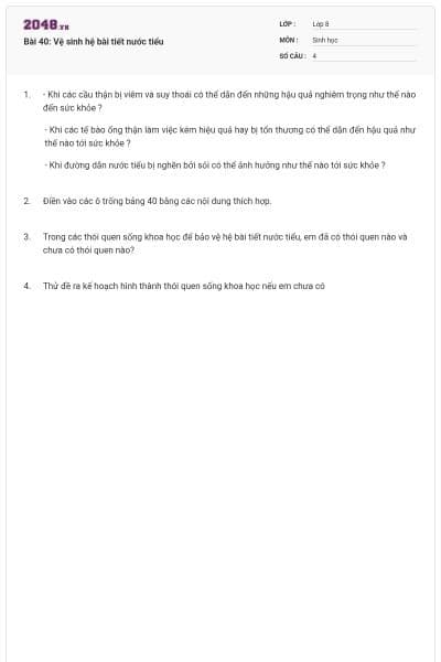 Bài 40: Vệ sinh hệ bài tiết nước tiểu