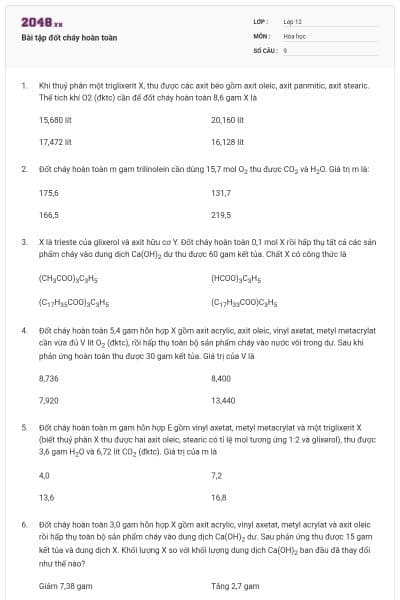 Bài tập đốt cháy hoàn toàn