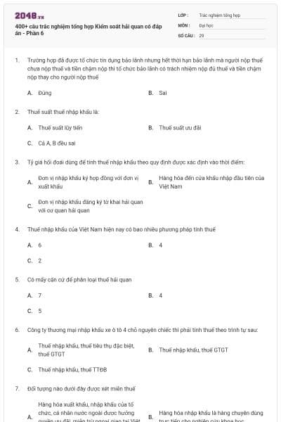 400+ câu trắc nghiệm tổng hợp Kiểm soát hải quan có đáp án - Phần 6