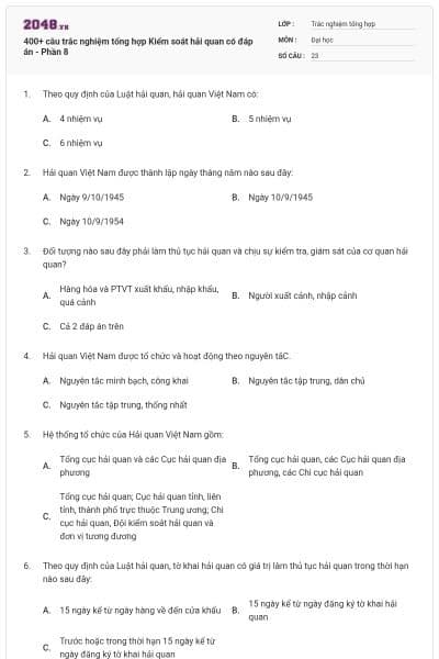 400+ câu trắc nghiệm tổng hợp Kiểm soát hải quan có đáp án - Phần 8