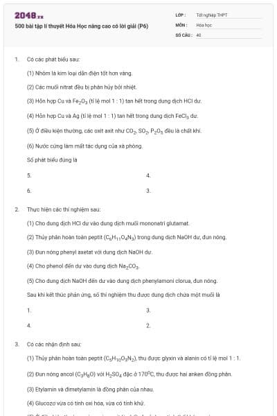 500 bài tập lí thuyết Hóa Học nâng cao có lời giải (P6)