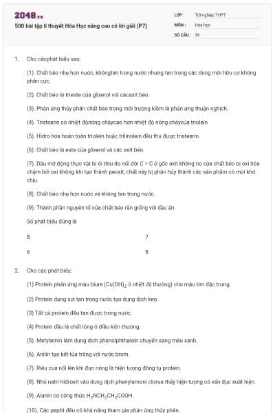 500 bài tập lí thuyết Hóa Học nâng cao có lời giải (P7)