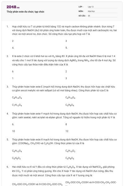 Thủy phân este đa chức; tạp chức