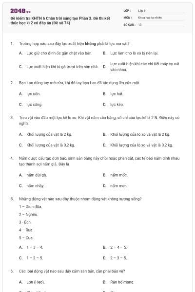 Đề kiểm tra KHTN 6 Chân trời sáng tạo Phần 3. Đề thi kết thúc học kì 2 có đáp án (Đề số 74)