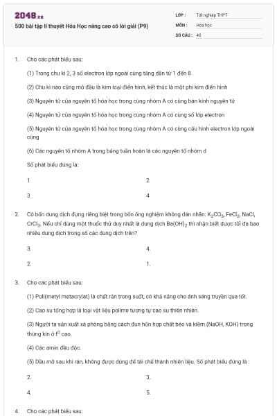 500 bài tập lí thuyết Hóa Học nâng cao có lời giải (P9)