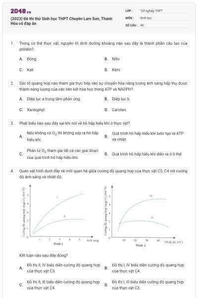 (2023) Đề thi thử Sinh học THPT Chuyên Lam Sơn, Thanh Hóa có đáp án