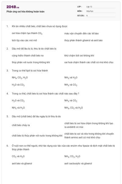 Phản ứng oxi hóa không hoàn toàn