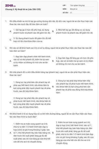 Chương 3: Kỹ thuật lái xe (câu 206-235)