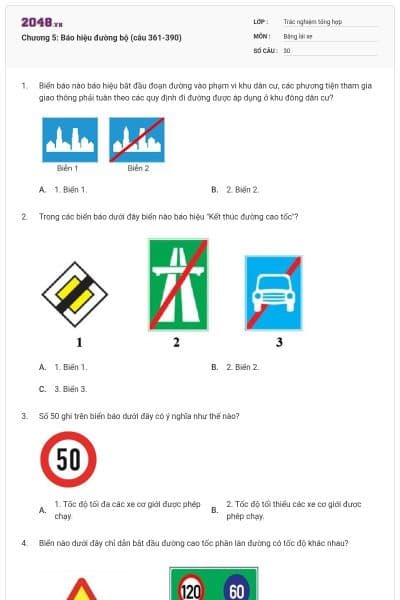 Chương 5: Báo hiệu đường bộ (câu 361-390)