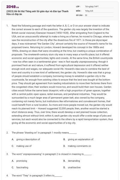 (2023) Đề thi thử Tiếng anh Sở giáo dục và đào tạo Thanh Hóa có đáp án