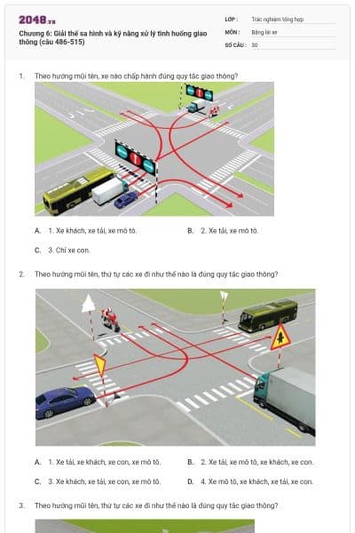 Chương 6: Giải thế sa hình và kỹ năng xử lý tình huống giao thông (câu 486-515)