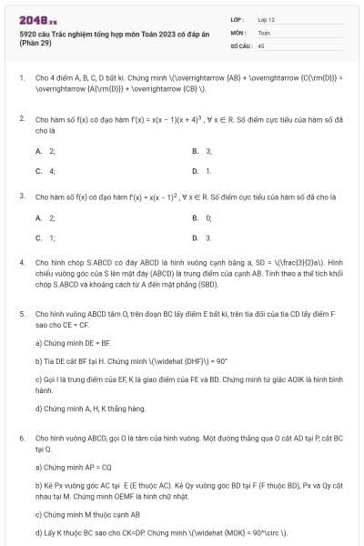 5920 câu Trắc nghiệm tổng hợp môn Toán 2023 có đáp án (Phần 29)