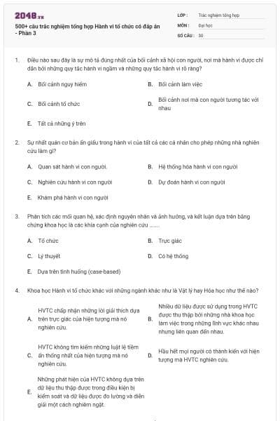500+ câu trắc nghiệm tổng hợp Hành vi tổ chức có đáp án - Phần 3