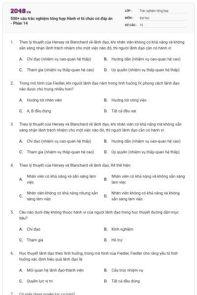 500+ câu trắc nghiệm tổng hợp Hành vi tổ chức có đáp án - Phần 14
