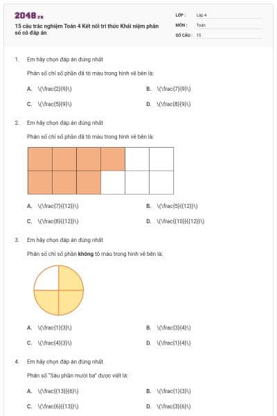 15 câu trắc nghiệm Toán 4 Kết nối tri thức Khái niệm phân số có đáp án