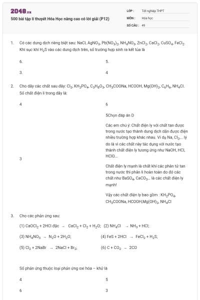 500 bài tập lí thuyết Hóa Học nâng cao có lời giải (P12)