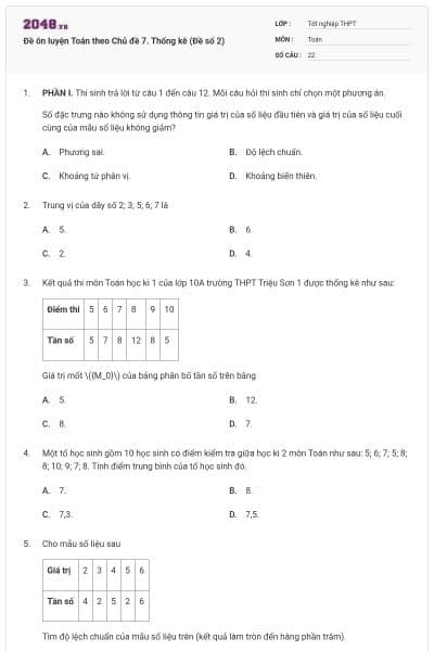 Đề ôn luyện Toán theo Chủ đề 7. Thống kê (Đề số 2)