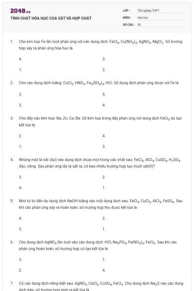 TÍNH CHẤT HÓA HỌC CỦA SẮT VÀ HỢP CHẤT
