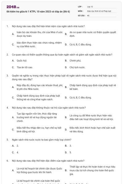 Đề kiểm tra giữa kì 1 KTPL 10 năm 2023 có đáp án (Đề 6)