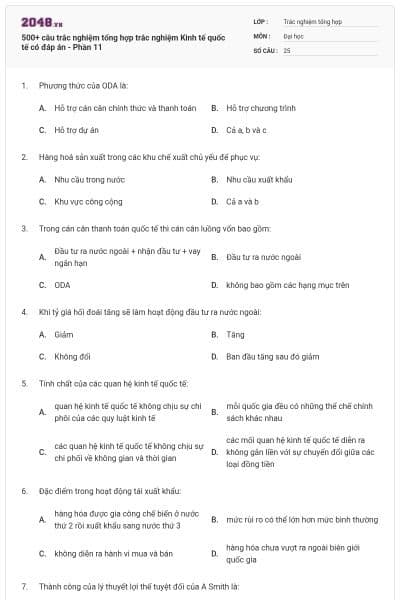 500+ câu trắc nghiệm tổng hợp trắc nghiệm Kinh tế quốc tế có đáp án - Phần 11